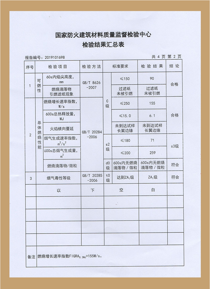 國家防火建筑材料質量監督檢測報告